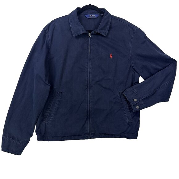 Polo Ralph Lauren Bi Swing Blue Canvas Jacket Mens XL Red Pony Retro Preppy - Picture 1 of 11